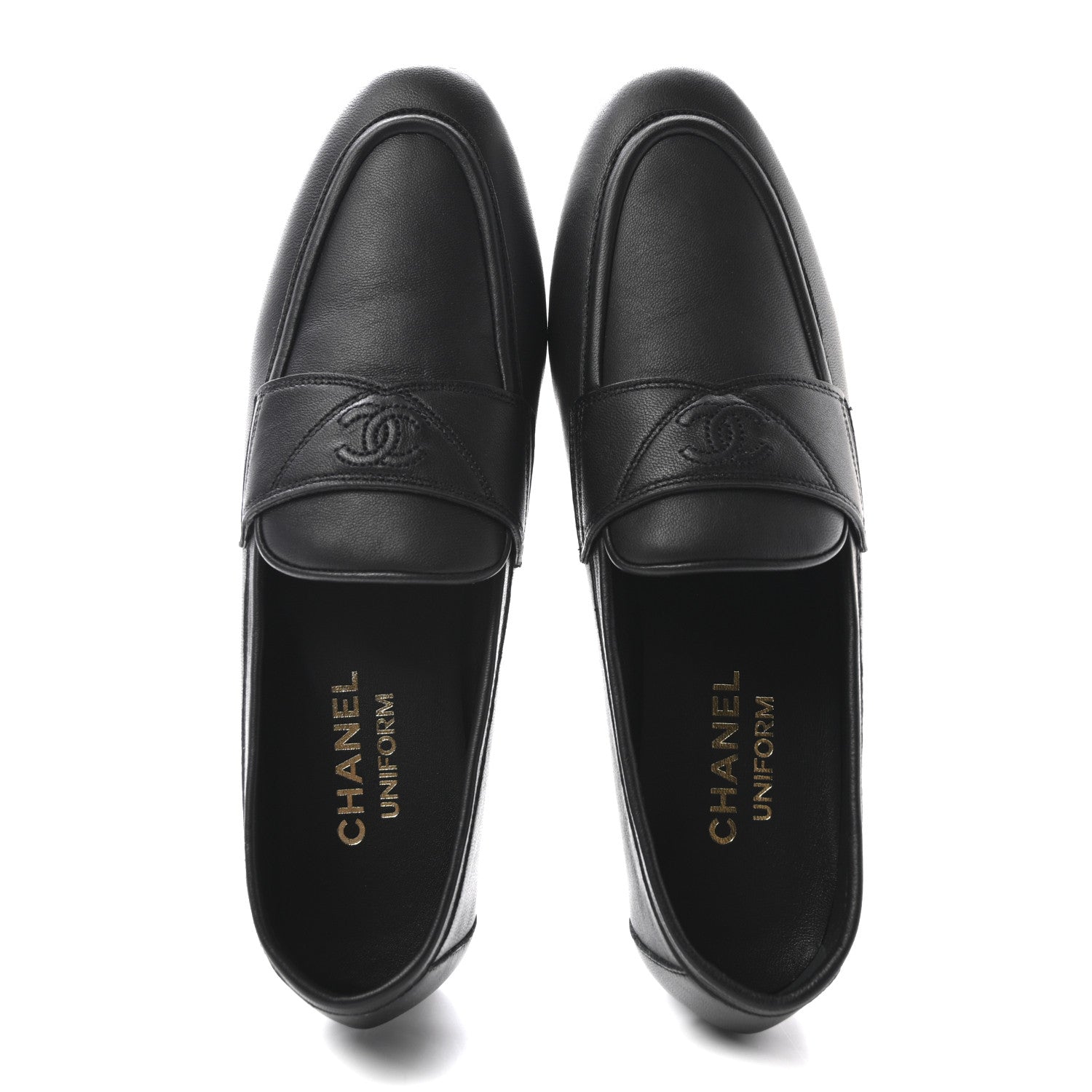 Chanel Calfskin Womens Stitched CC Loafers 37.5 Black 2 of 10