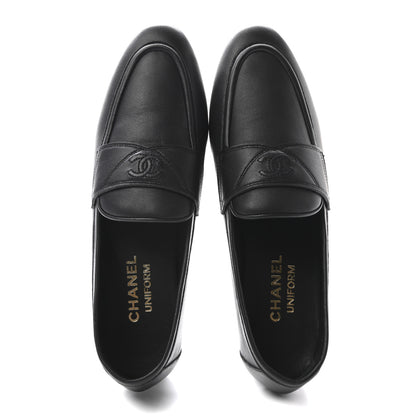 Chanel Calfskin Womens Stitched CC Loafers 37.5 Black 2 of 10