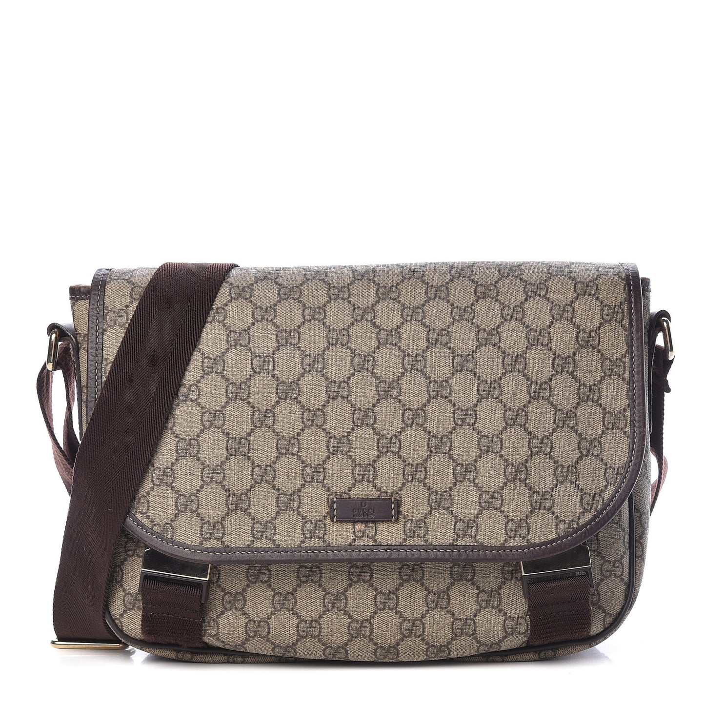 GG Plus Monogram Medium Double Buckle Flap Messenger Bag Beige Dark Brown