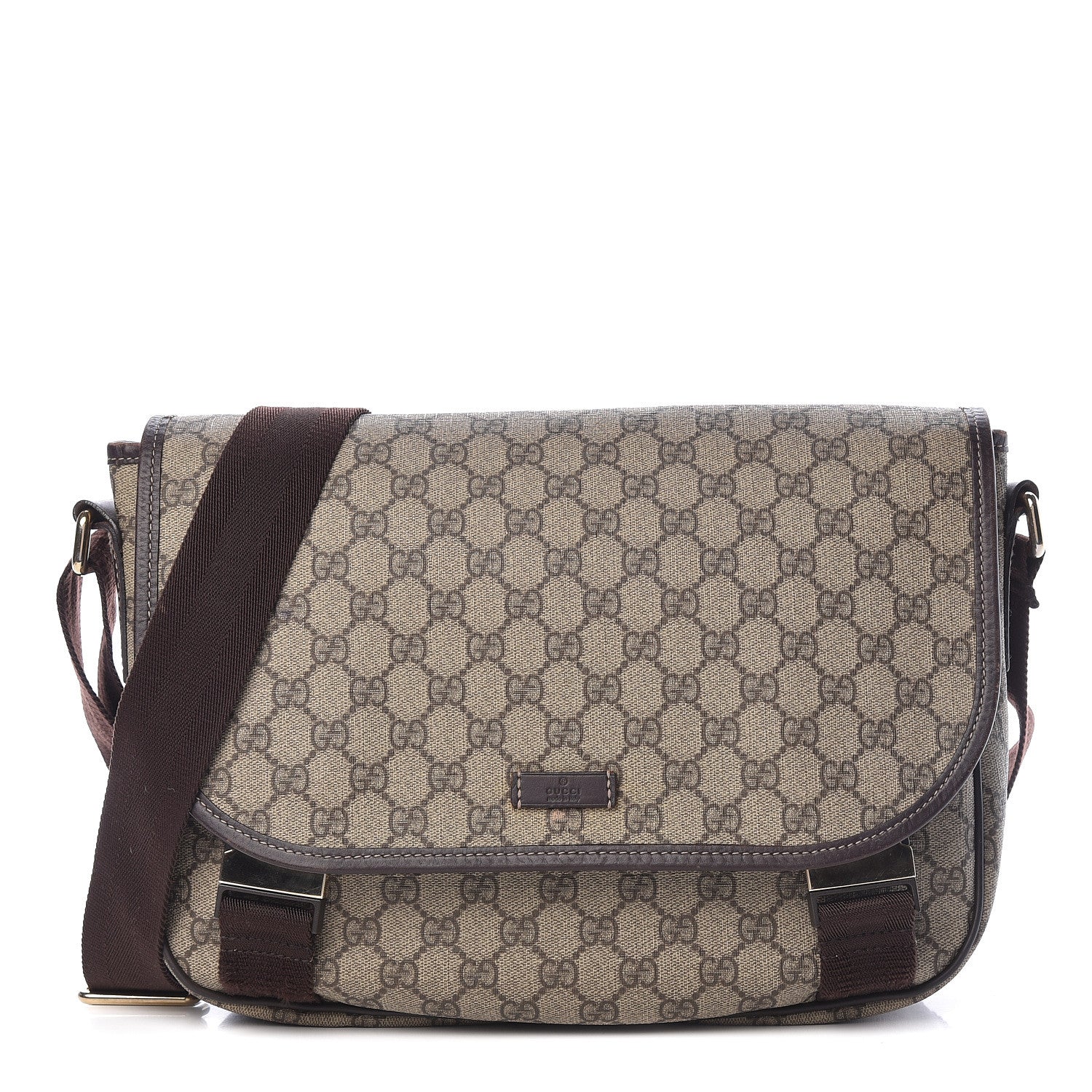 Gucci GG Plus Monogram Medium Double Buckle Flap Messenger Bag Beige Dark Brown 1 of 19