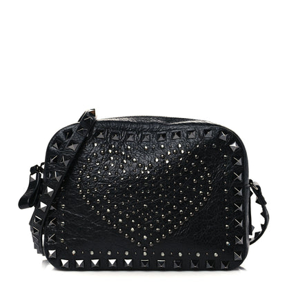 Valentino Garavani Craquele Nappa Rockstud Crystal Punk Heart Camera Crossbody Bag Black 1 of 6