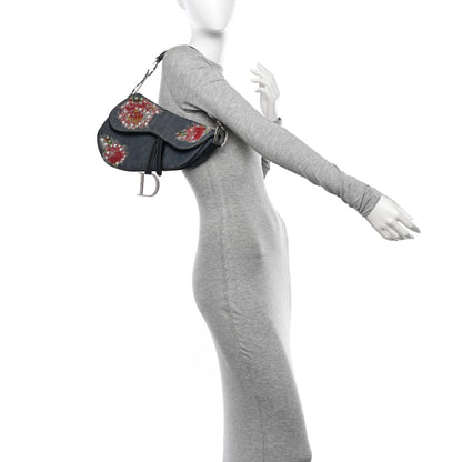 Christian Dior Denim Crystal Floral Embroidered Saddle Bag Multicolor 2 of 11