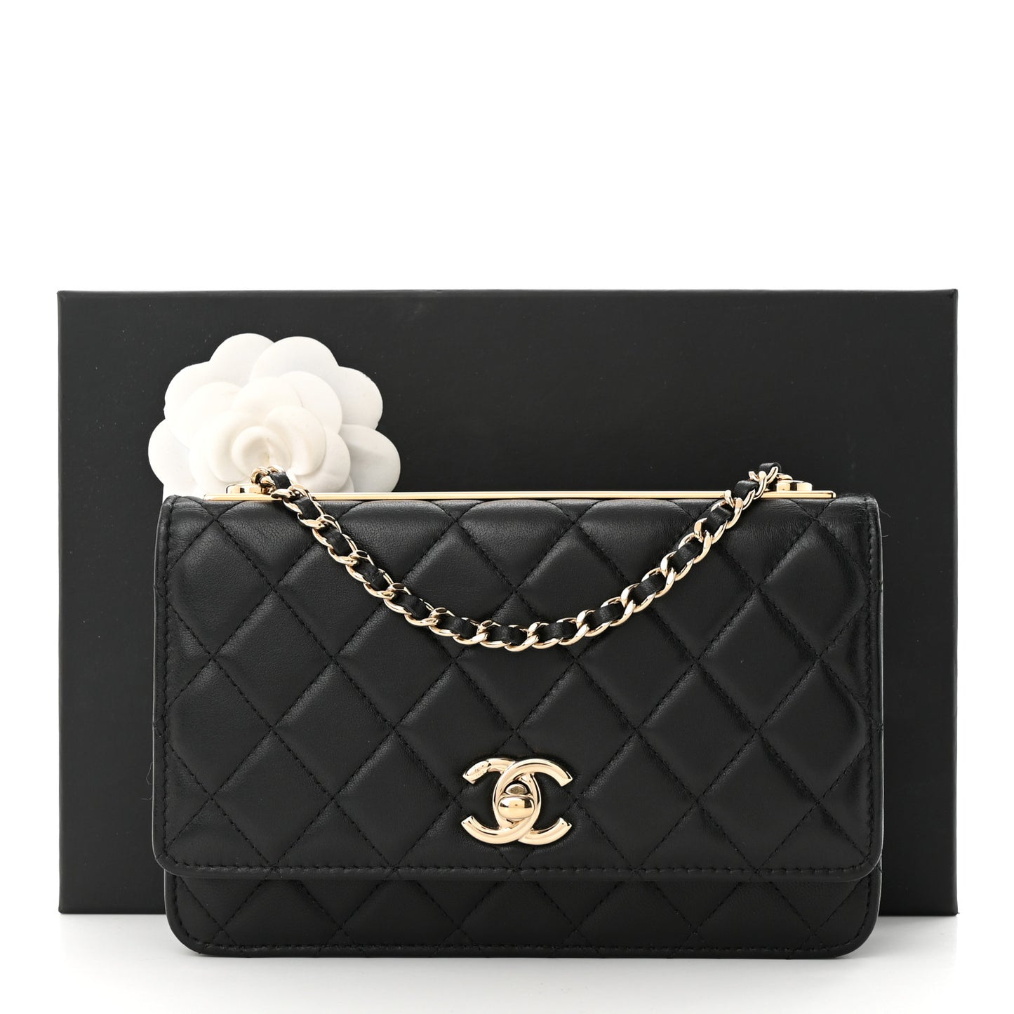 Lambskin Quilted Trendy CC Wallet On Chain WOC Black