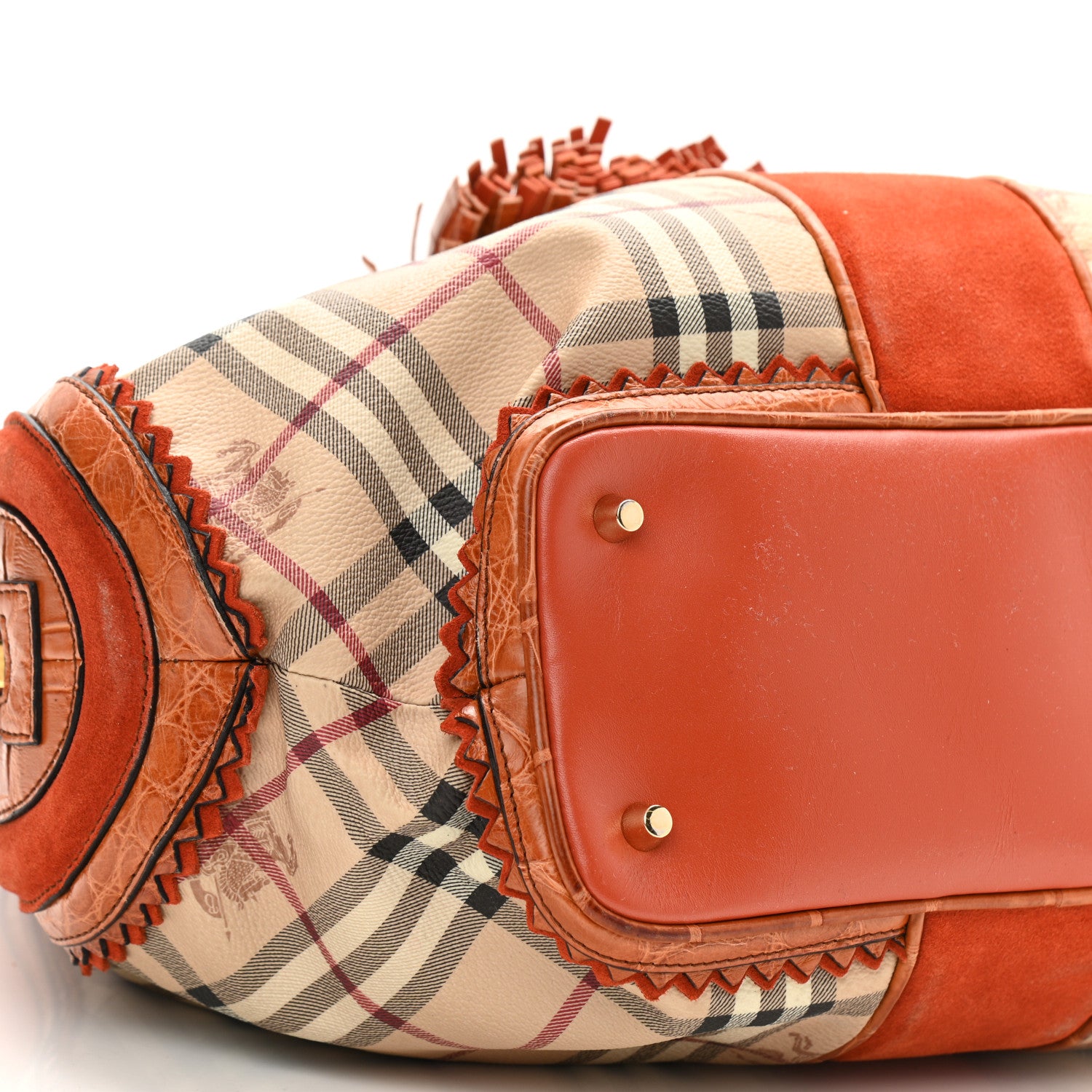 Burberry Haymarket Check Suede Prorsum Tassel Bowling Bag Tangerine 10 of 17