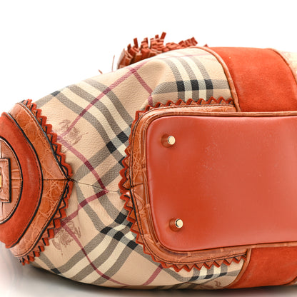 Burberry Haymarket Check Suede Prorsum Tassel Bowling Bag Tangerine 10 of 17