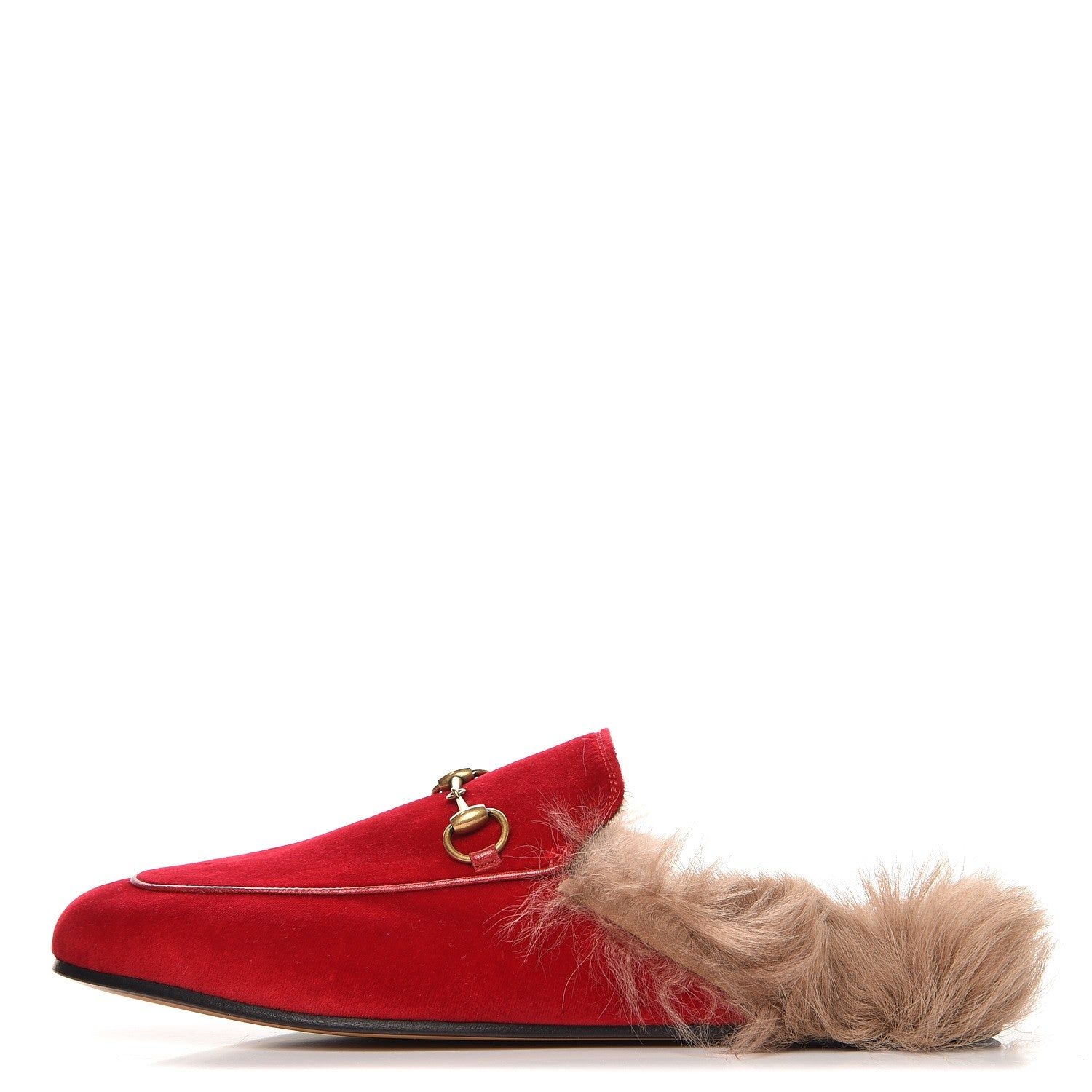 Gucci Velvet Fur Womens Princetown Slippers 39 Hibiscus Red 1 of 8