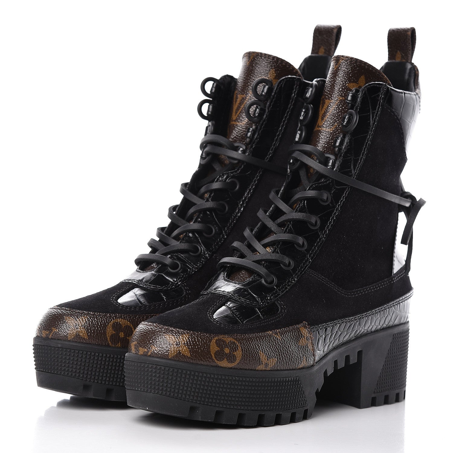 Louis Vuitton Suede Calfskin Monogram Laureate Platform Desert Boots 36 Black 3 of 9