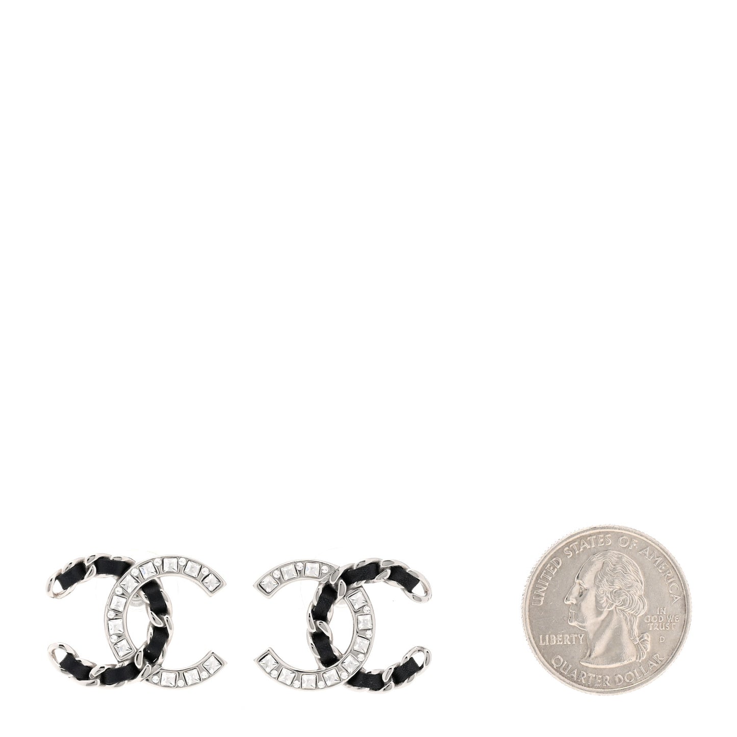 Crystal Baguette Lambskin Large CC Earrings Silver Black