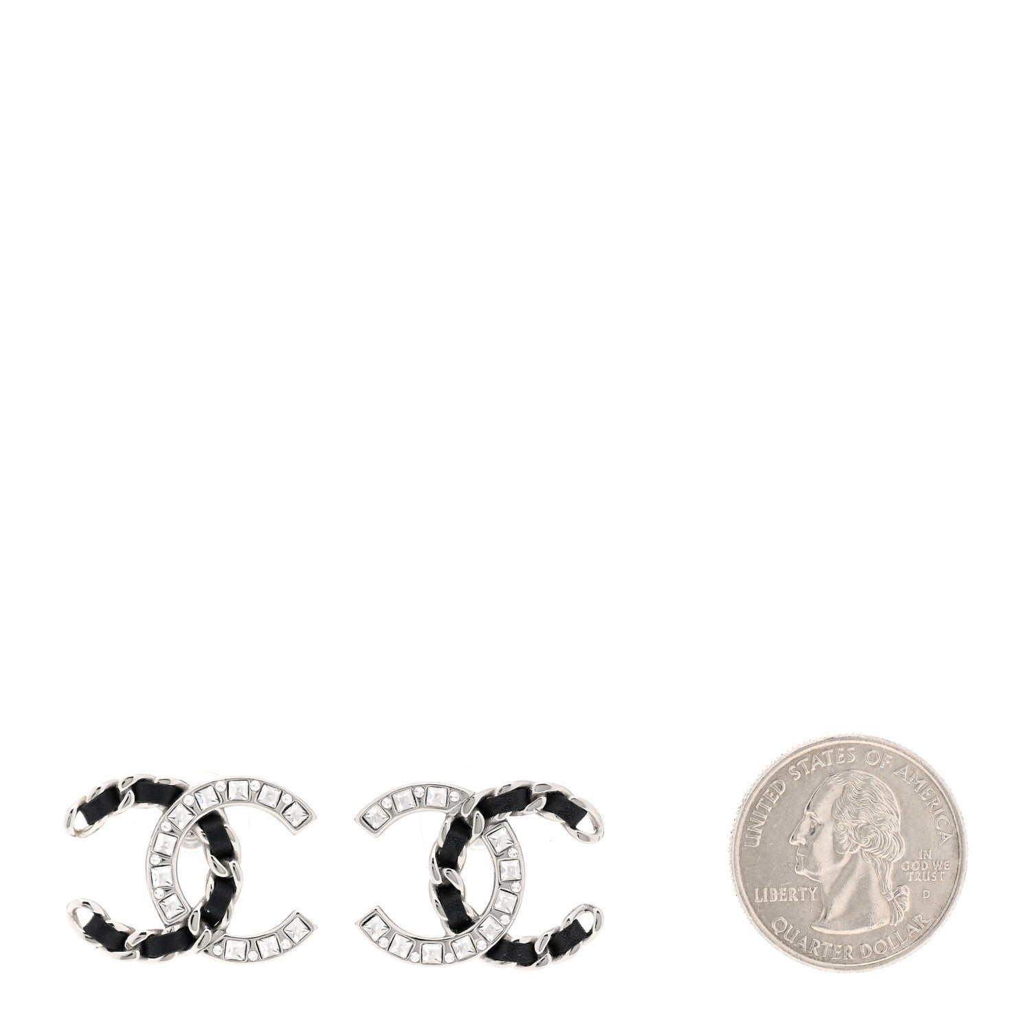 Chanel Crystal Baguette Lambskin Large CC Earrings Silver Black 2 of 5