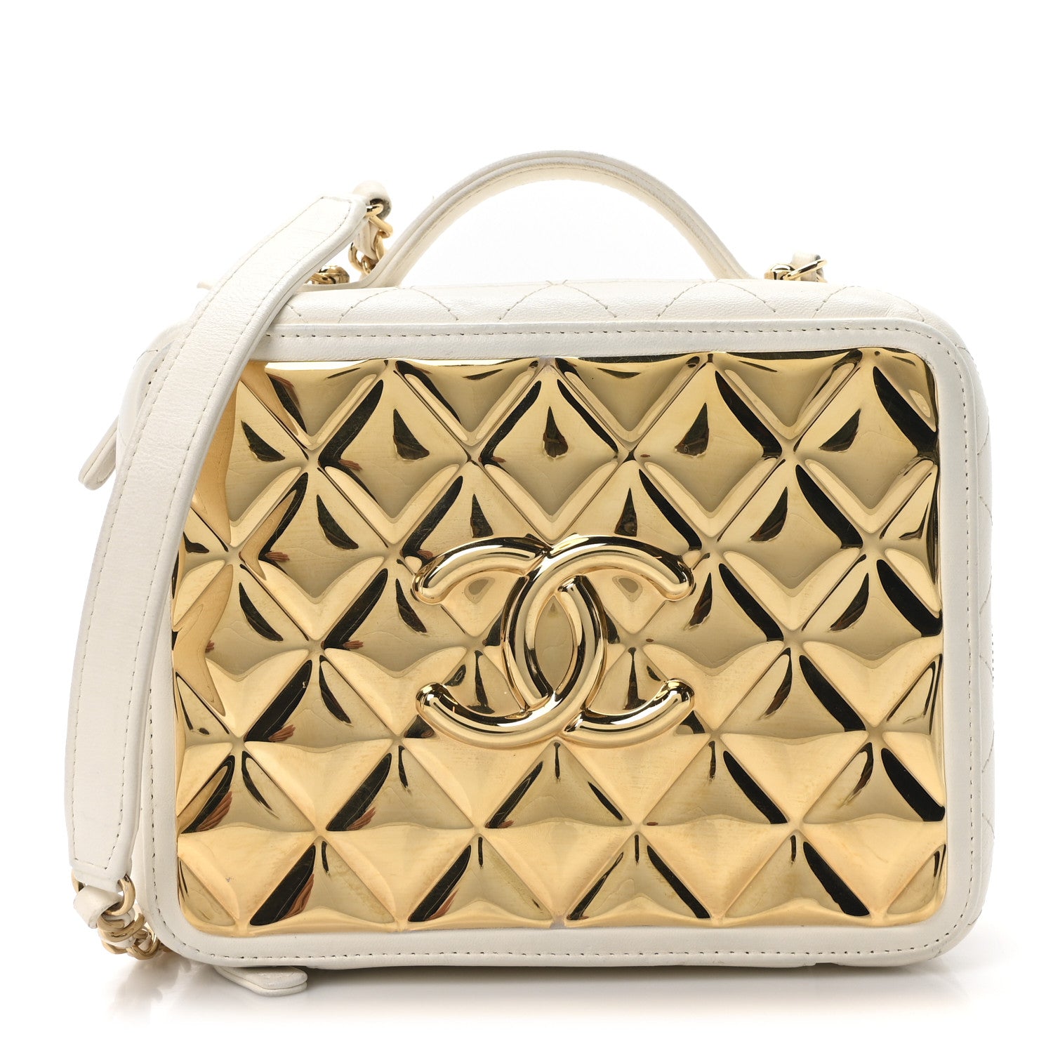 Chanel Lambskin Quilted Golden Plate Vanity Case White Gold 1 of 10