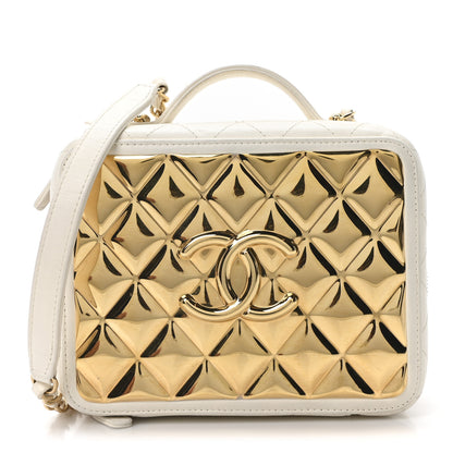 Chanel Lambskin Quilted Golden Plate Vanity Case White Gold 1 of 10