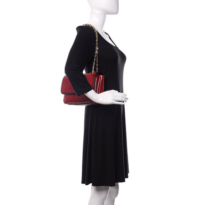 Gucci Azalea Calfskin Bi-Color Small Marina Chain Shoulder Bag New Cherry Red Black 2 of 9