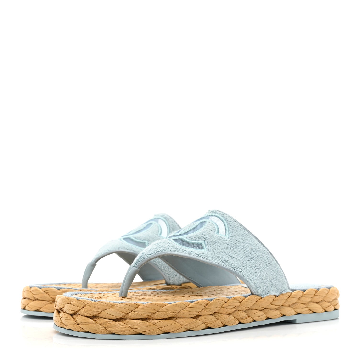 Chanel Terry Cloth CC Thong Sandals 40.5 Light Blue 3 of 9