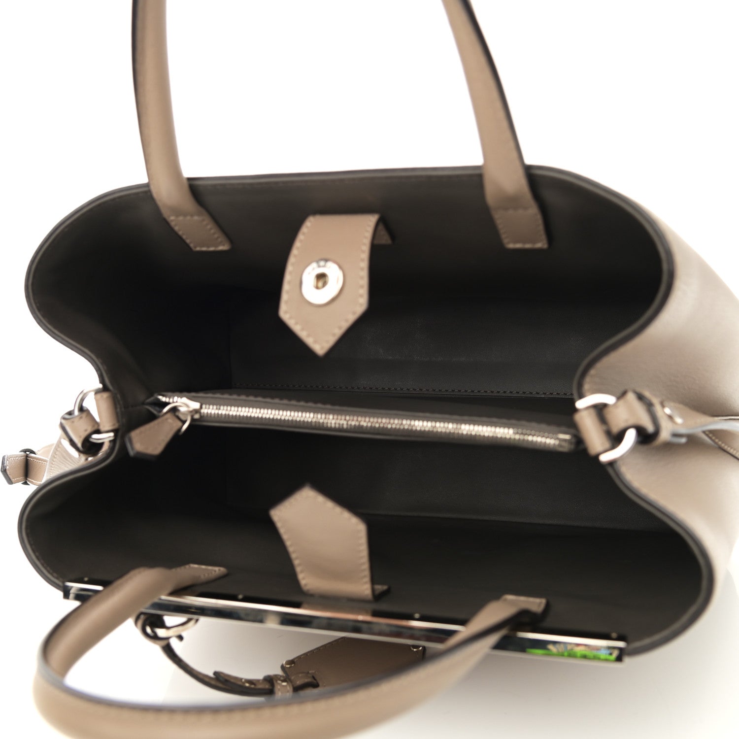 Fendi Vitello Dolce Century Petite 2Jours Tote Tortora Carbone 5 of 10