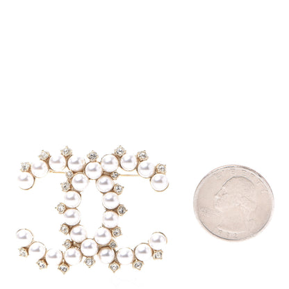 Chanel Pearl Crystal CC Brooch Gold 2 of 5