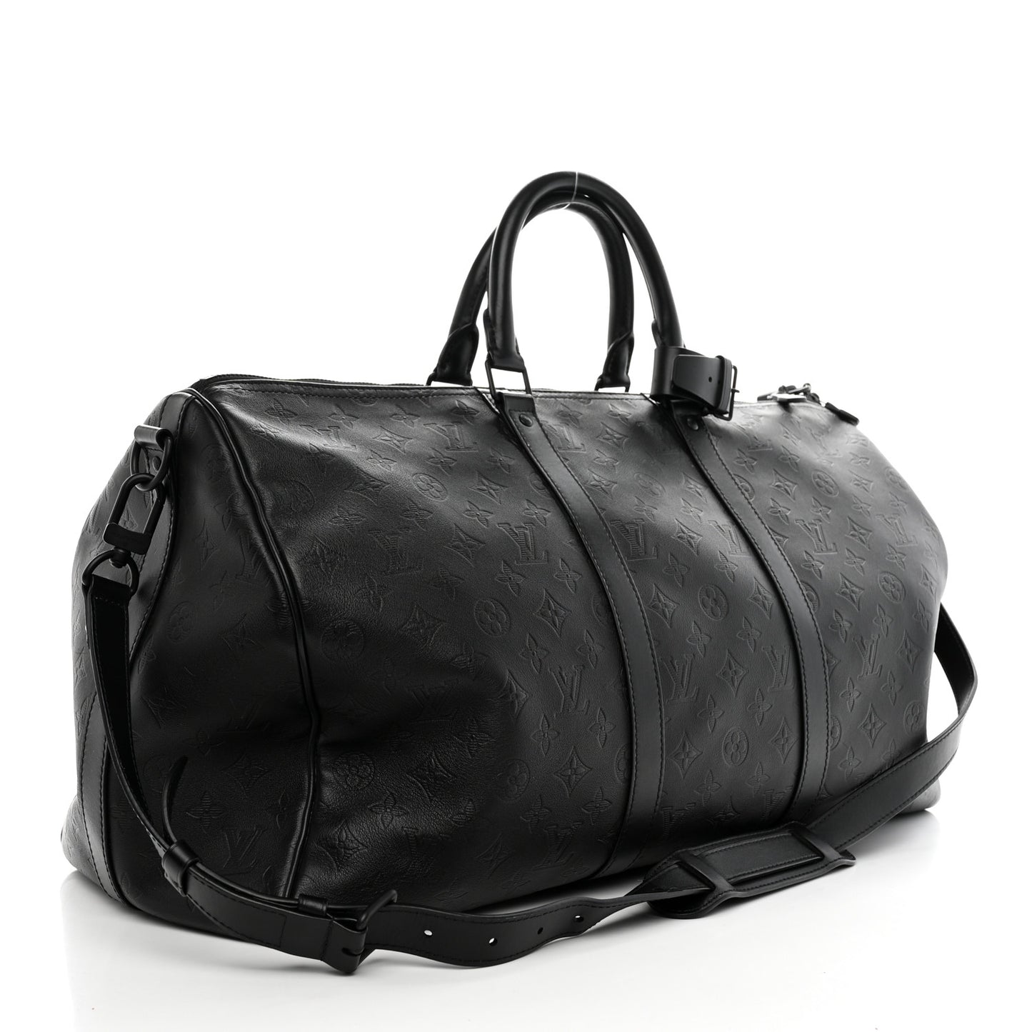 Calfskin Shadow Monogram Keepall Bandouliere 50 Black