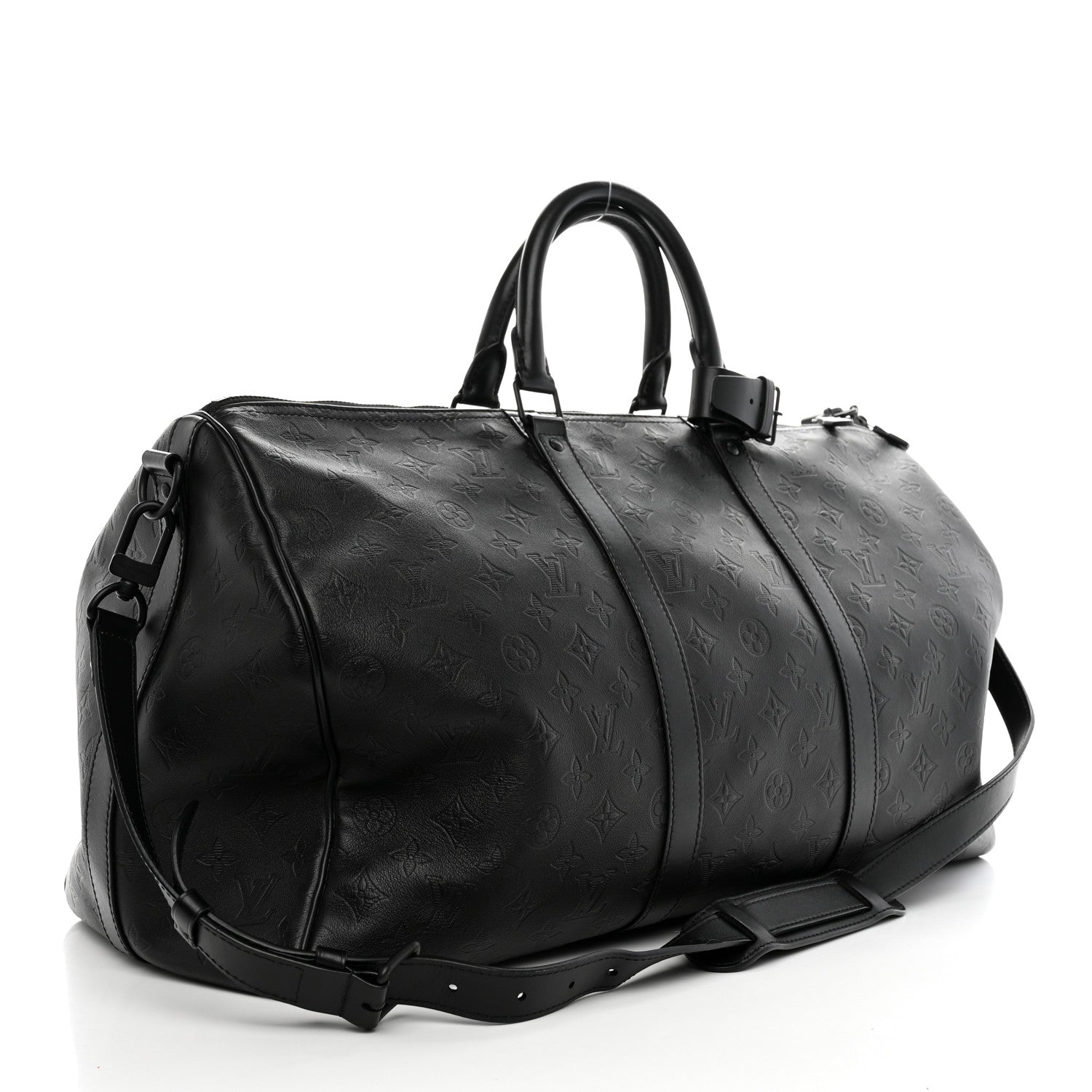 Louis Vuitton Calfskin Shadow Monogram Keepall Bandouliere 50 Black 2 of 9