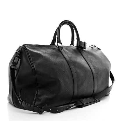 Louis Vuitton Calfskin Shadow Monogram Keepall Bandouliere 50 Black 2 of 9