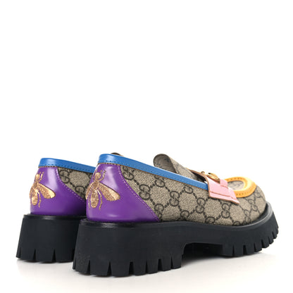 Gucci GG Supreme Monogram Cordovan Lux Womens Harald Horsebit 25mm Platform Loafers 35.5 Beige Sugar Pink Crop Shine Purple Marine 5 of 9