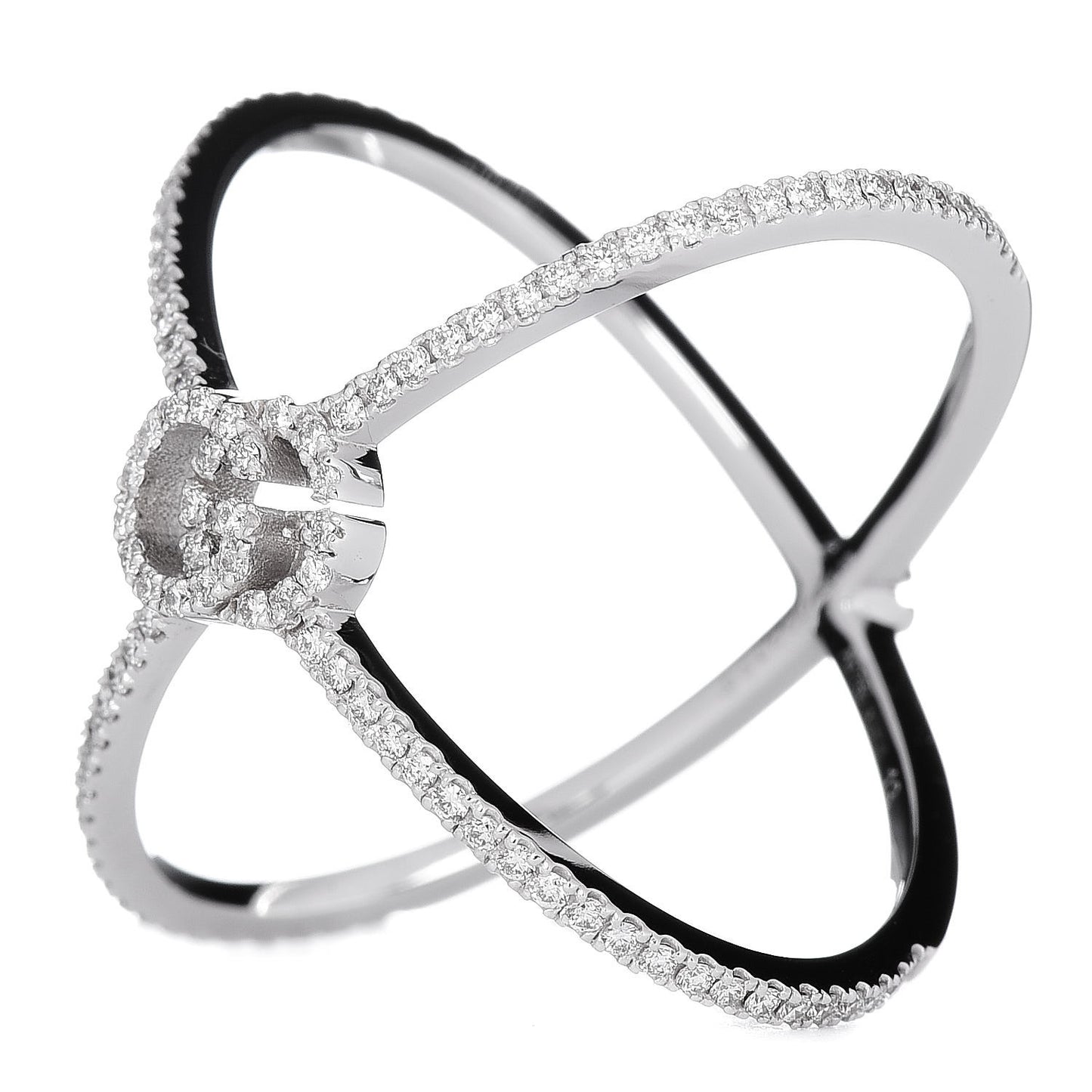 18K White Gold Diamond Running G Cross Ring 53 6.25