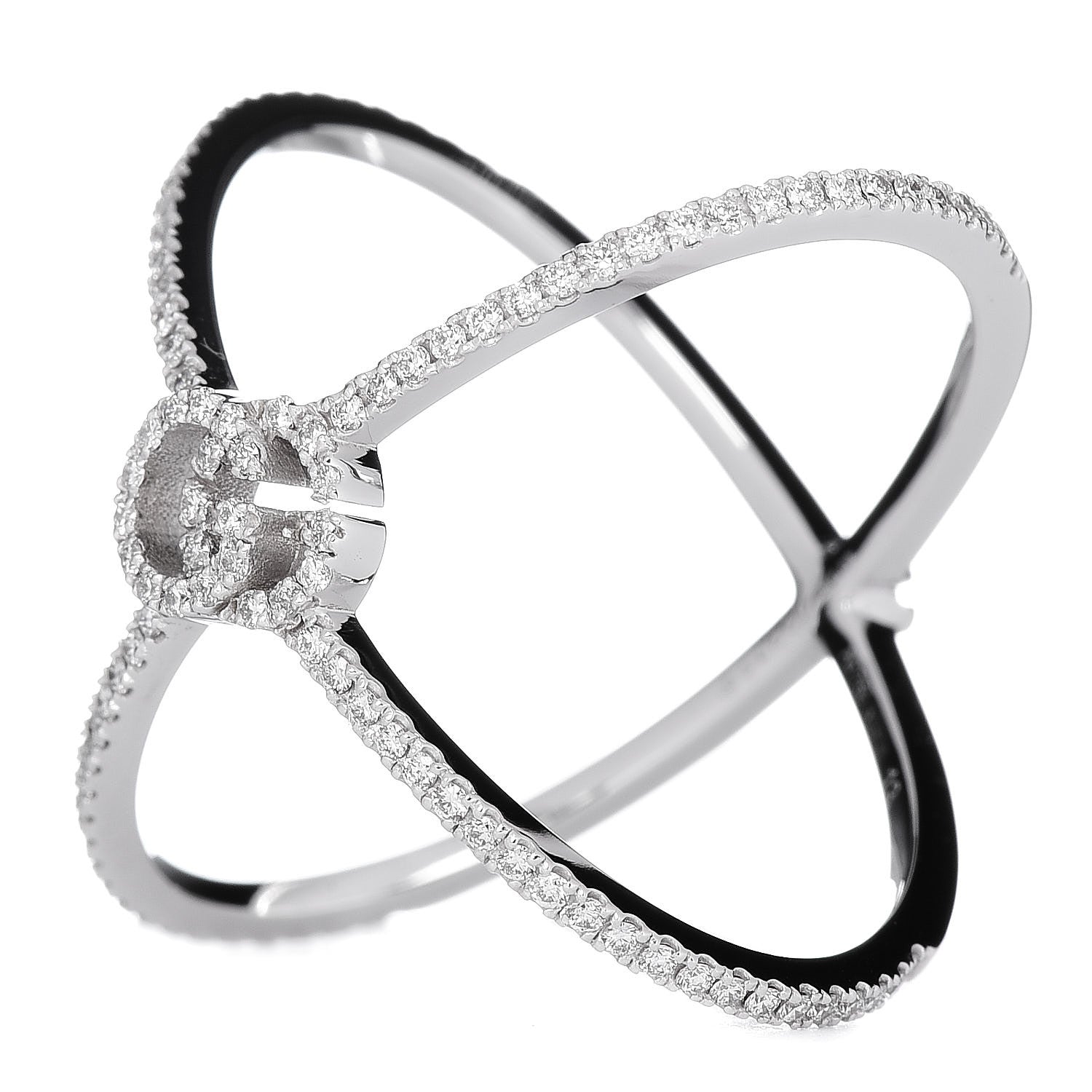 Gucci 18K White Gold Diamond Running G Cross Ring 53 6.25 3 of 8