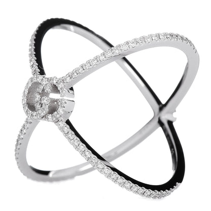 Gucci 18K White Gold Diamond Running G Cross Ring 53 6.25 3 of 8