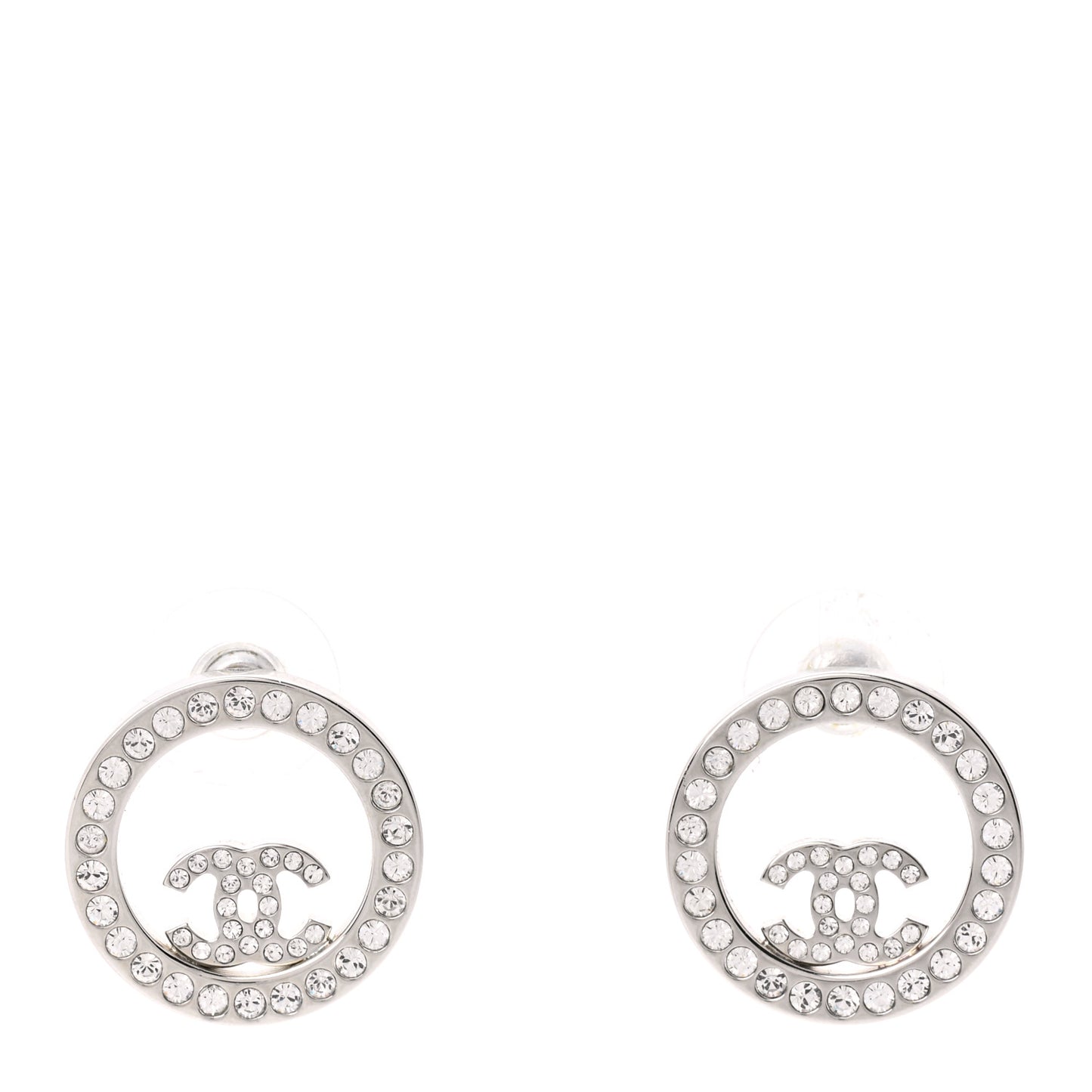 Crystal CC Round Earrings Silver