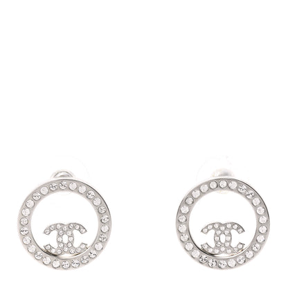 Chanel Crystal CC Round Earrings Silver 1 of 5