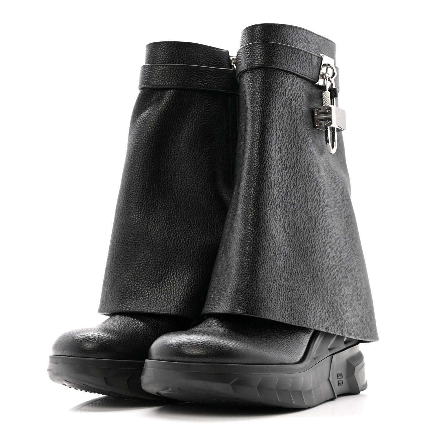 Givenchy Grained Calfskin Shark Lock Biker Ankle Boots 37 Black 4 of 13