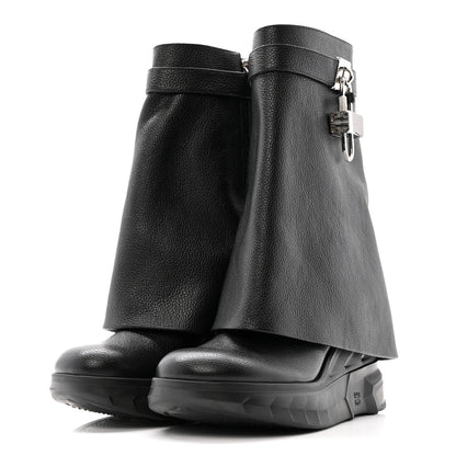 Givenchy Grained Calfskin Shark Lock Biker Ankle Boots 37 Black 4 of 13