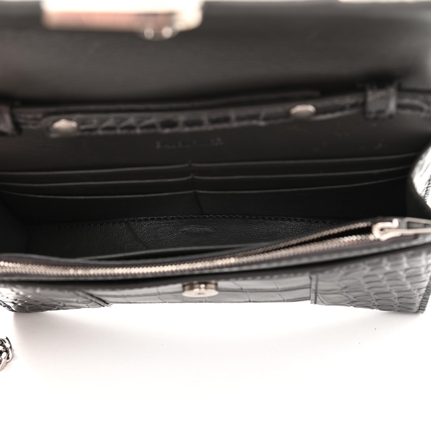 Shiny Calfskin Crocodile Embossed Hourglass Chain Bag Black