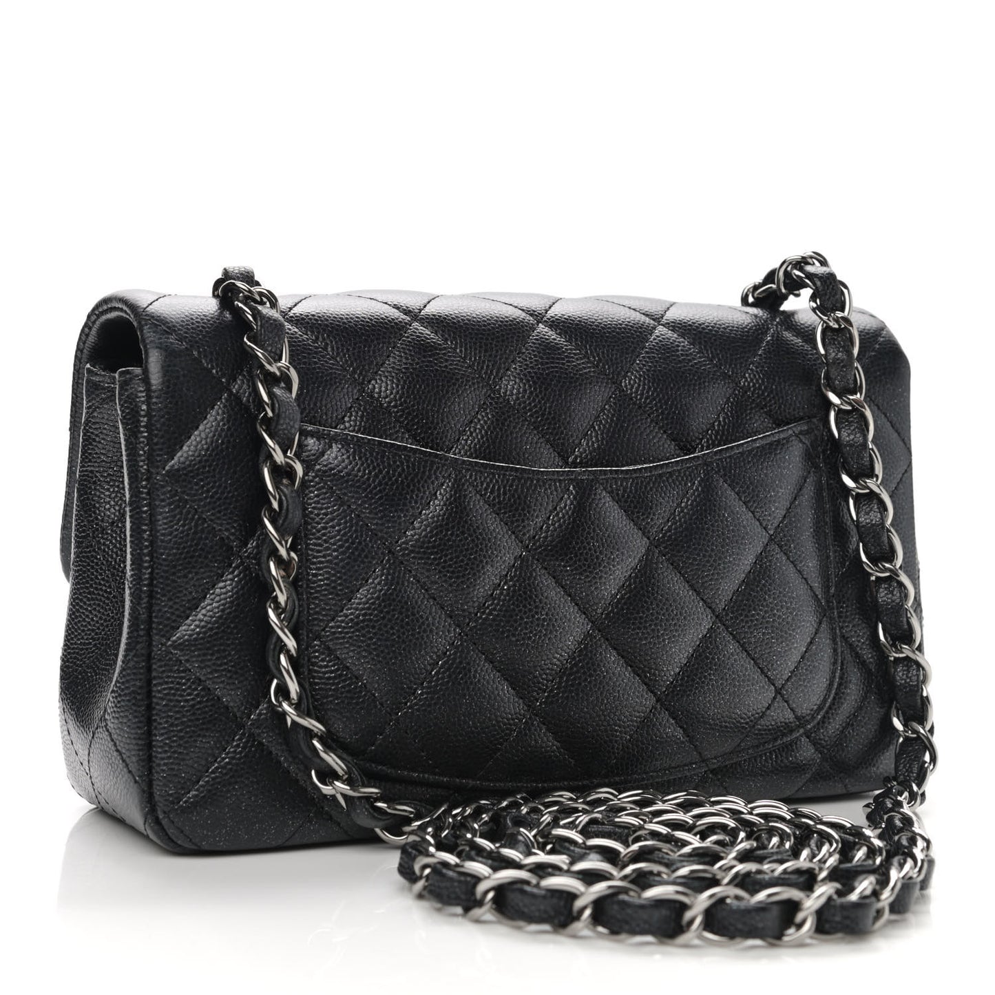 Iridescent Caviar Quilted Mini Rectangular Flap Black