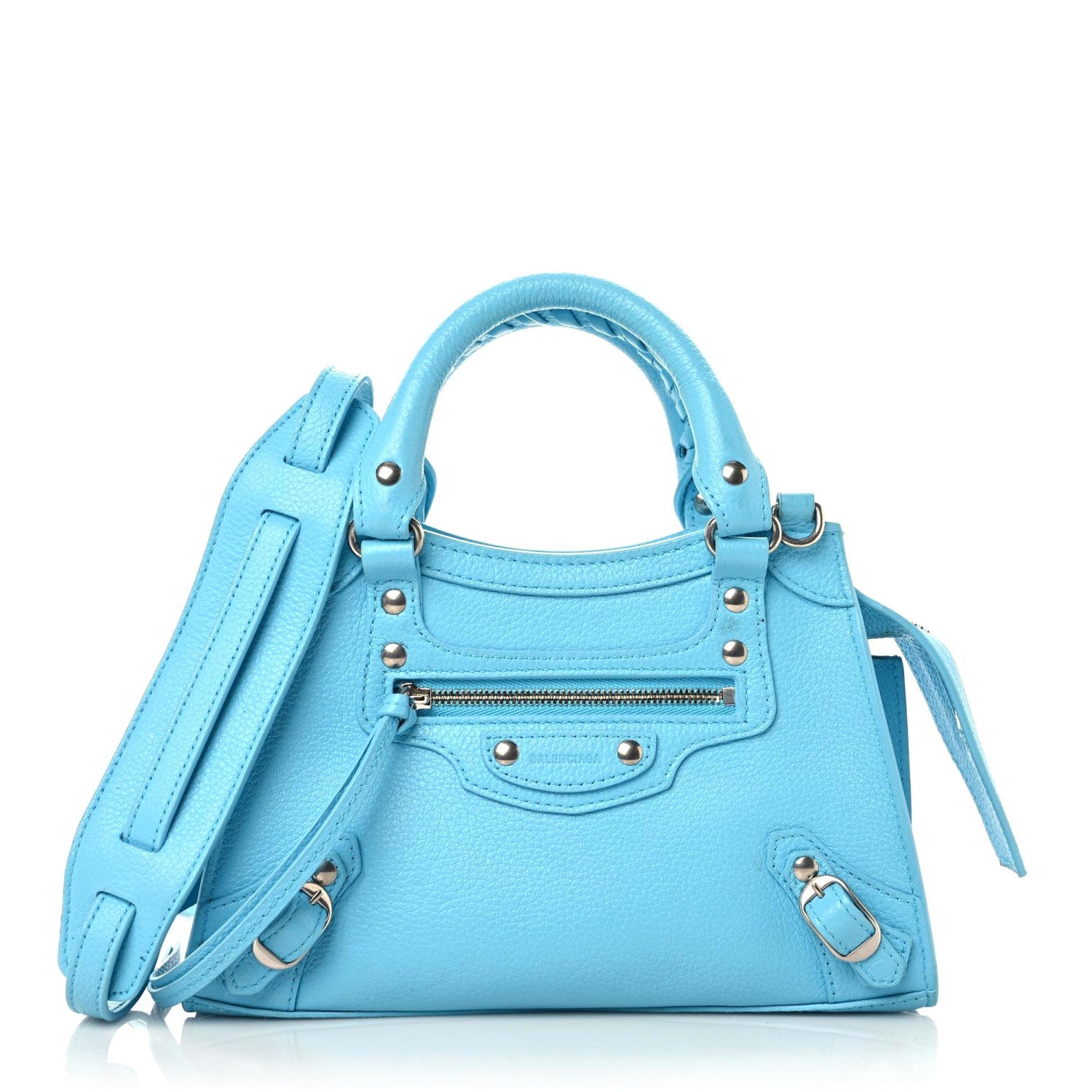 Balenciaga Grained Calfskin Neo Classic Silver Hardware Mini City Azur 1 of 21
