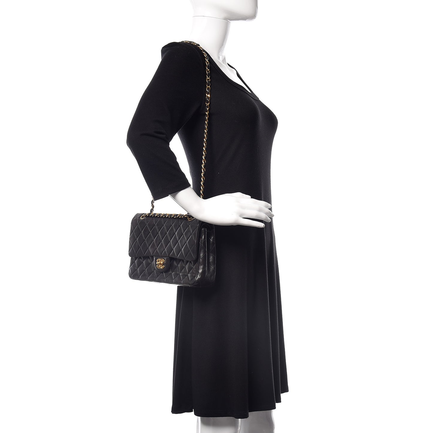 Lambskin Quilted Medium Double Flap Black