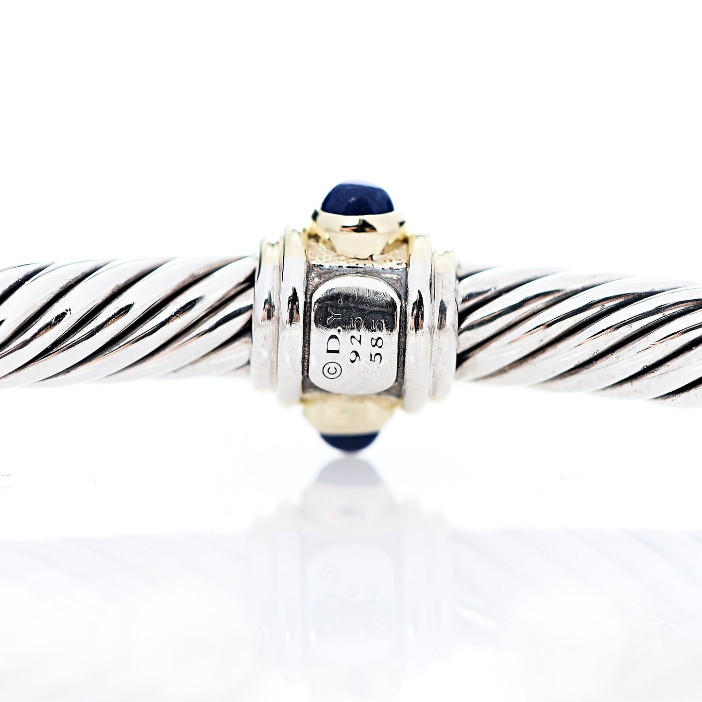 Sterling Silver 14K Yellow Gold Blue Topaz Lapis Lazuli 5mm Cable Renaissance Station Bracelet