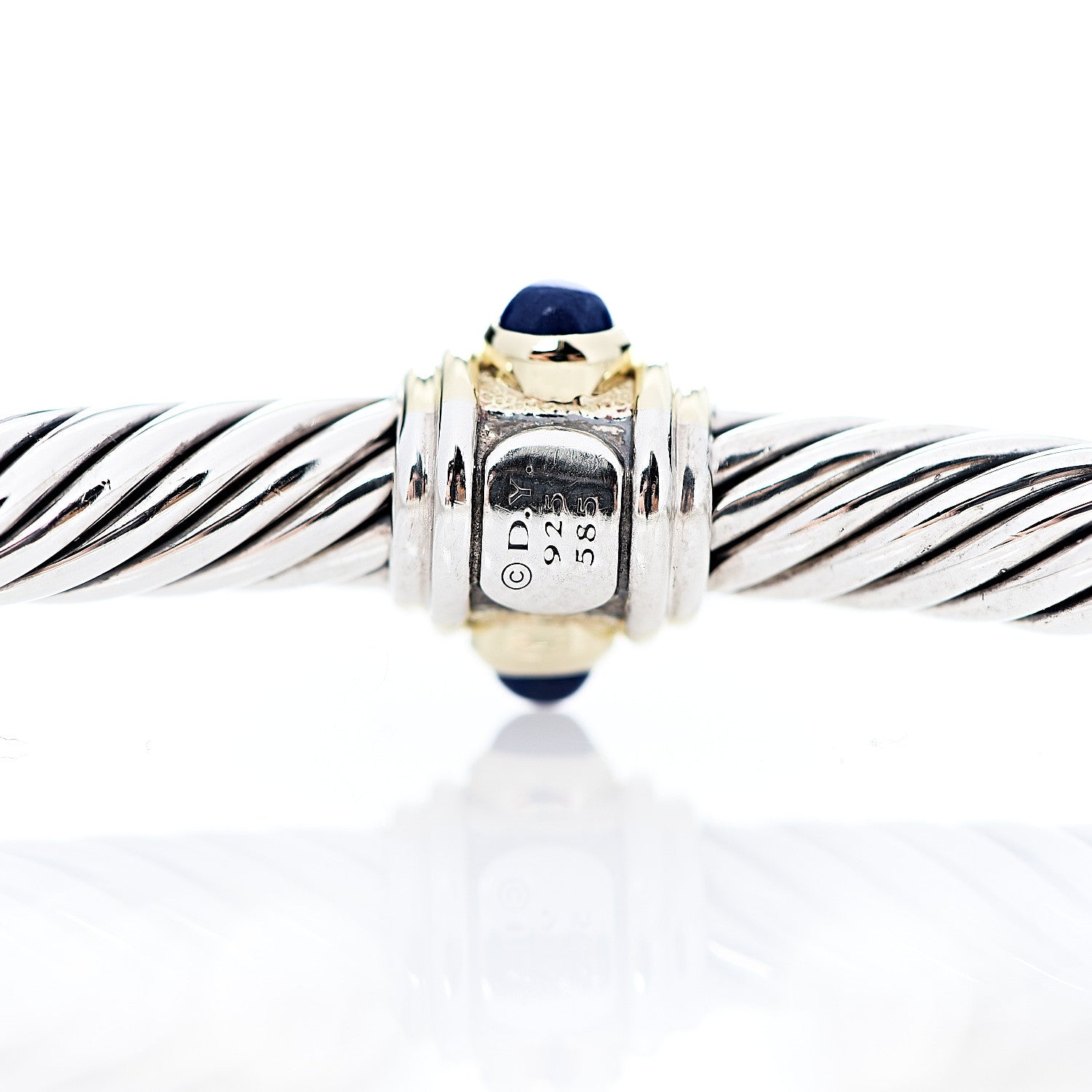 David Yurman Sterling Silver 14K Yellow Gold Blue Topaz Lapis Lazuli 5mm Cable Renaissance Station Bracelet 3 of 3