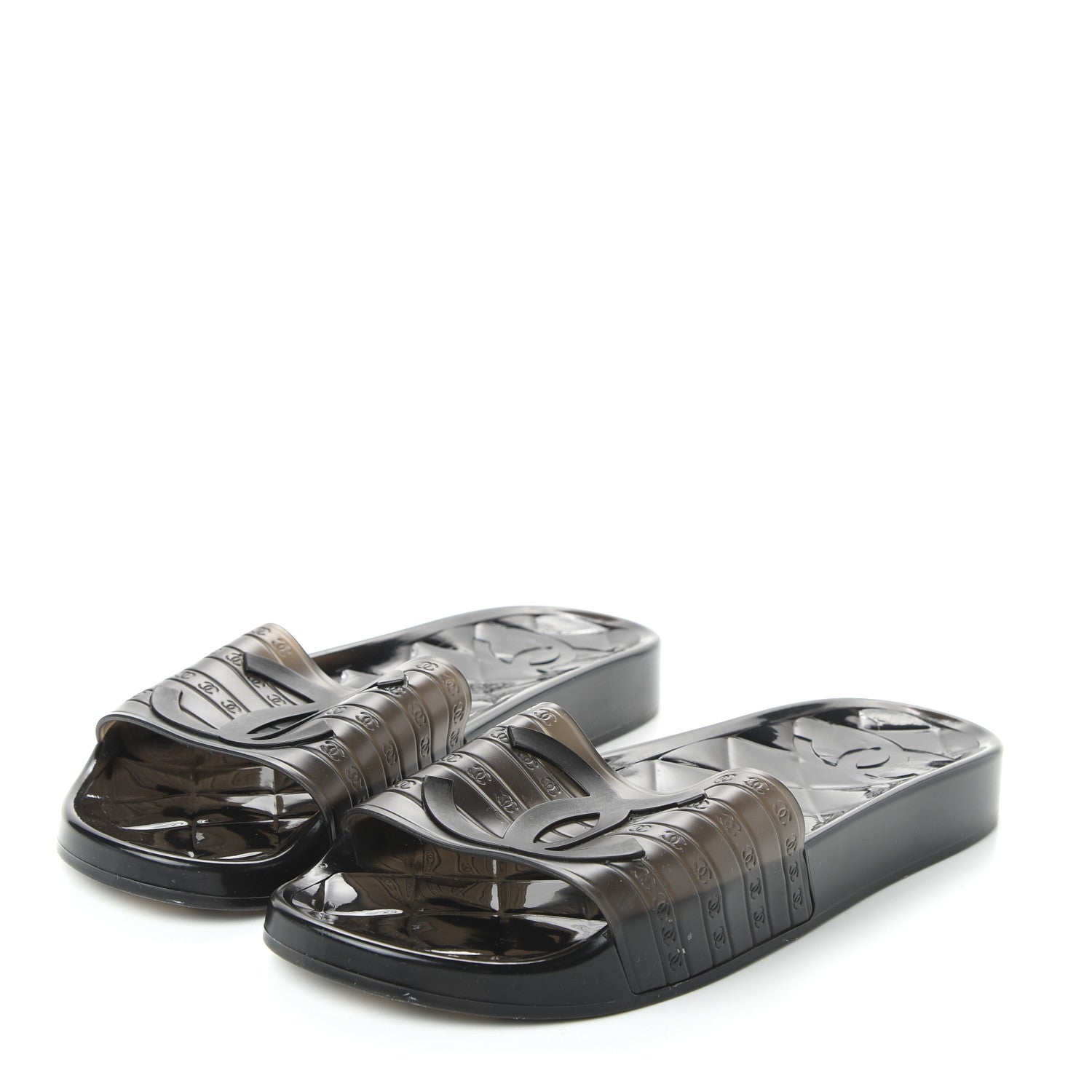 Chanel PVC Transparent CC Flat Slide Sandals 42 Black 3 of 9
