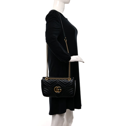 Gucci Calfskin Matelasse Small GG Marmont Shoulder Bag Black 2 of 11