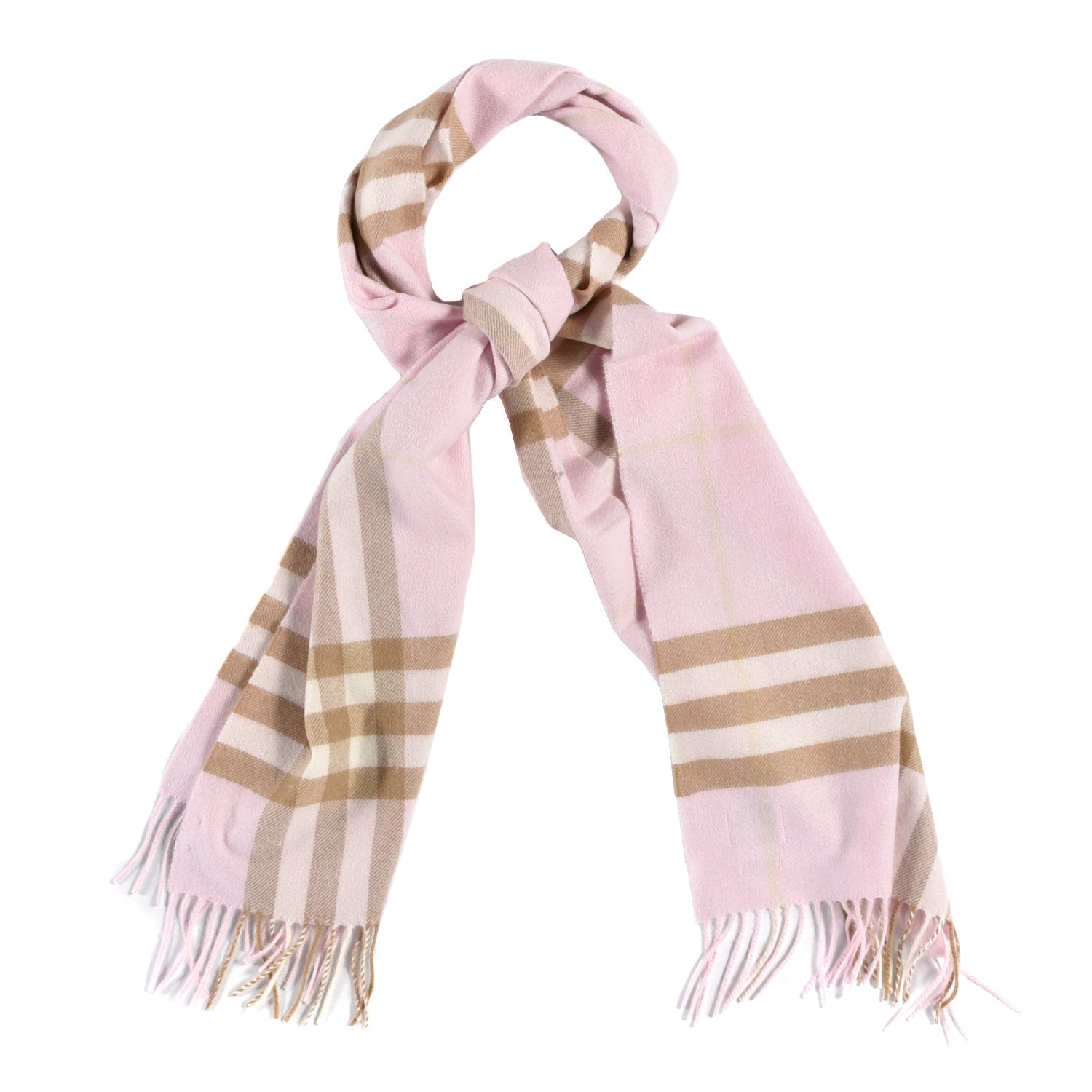 Burberry Cashmere Check Fringe Scarf Pink 1 of 3