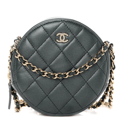 Chanel Iridescent Lambskin Quilted Pearl Round Clutch With Chain Black 1 of 11