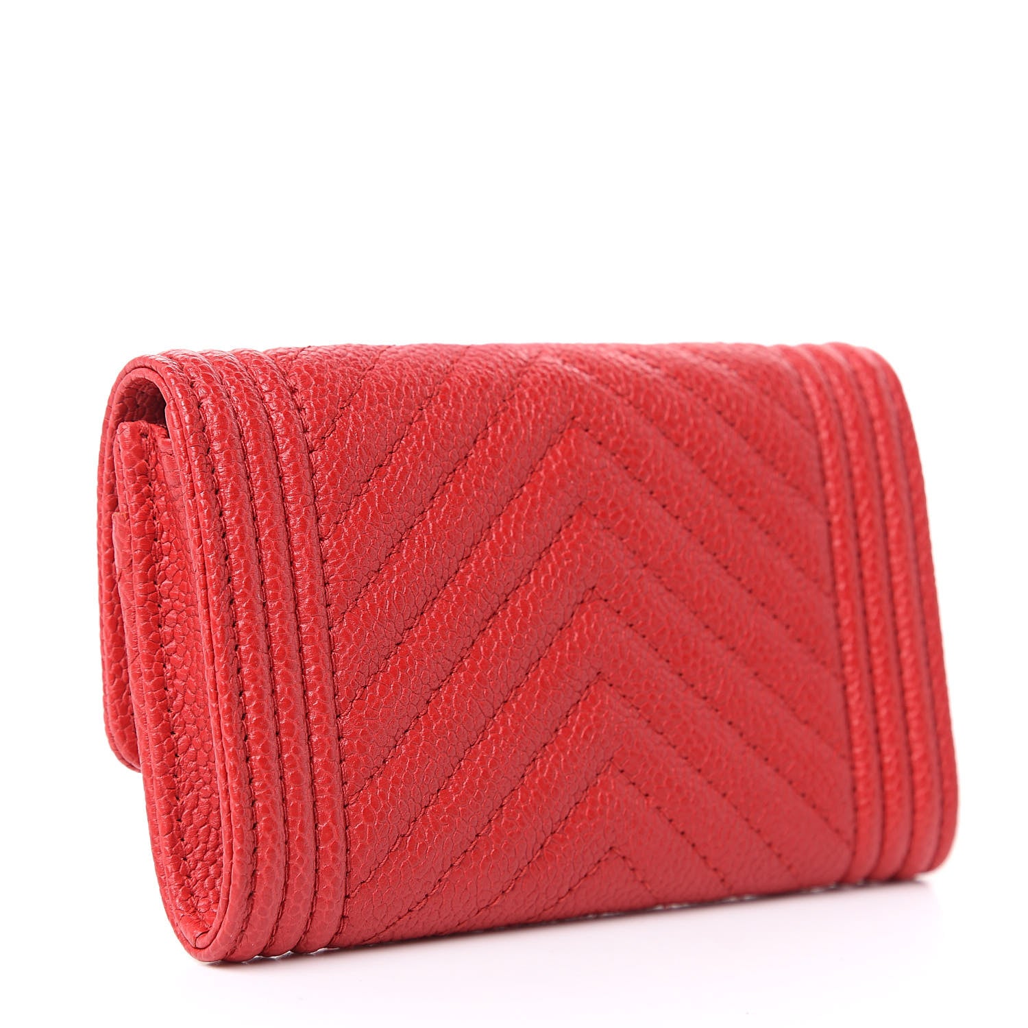 Chanel Caviar Chevron Quilted Boy Flap Card Holder Red 3 of 9