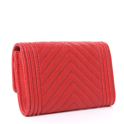 Chanel Caviar Chevron Quilted Boy Flap Card Holder Red 3 of 9