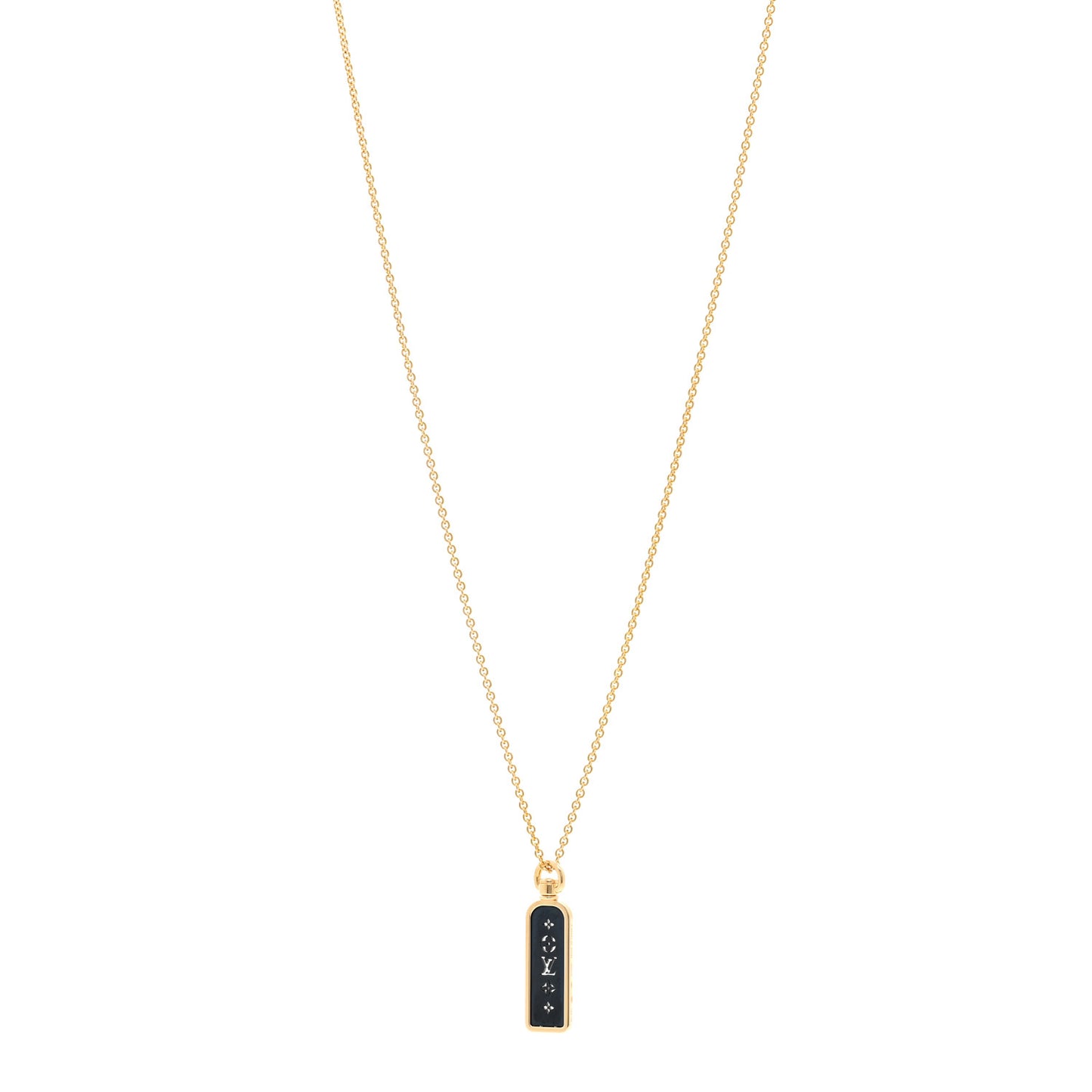 18K Yellow Gold Blue Titanium Small Les Gastons Tag Pendant Necklace