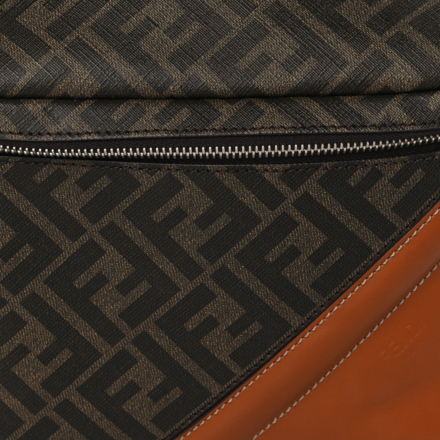 Fendi Glazed Fabric Vitello King FF 1974 Diagonal Belt Bag Tobacco Moro Cuoio 8 of 10