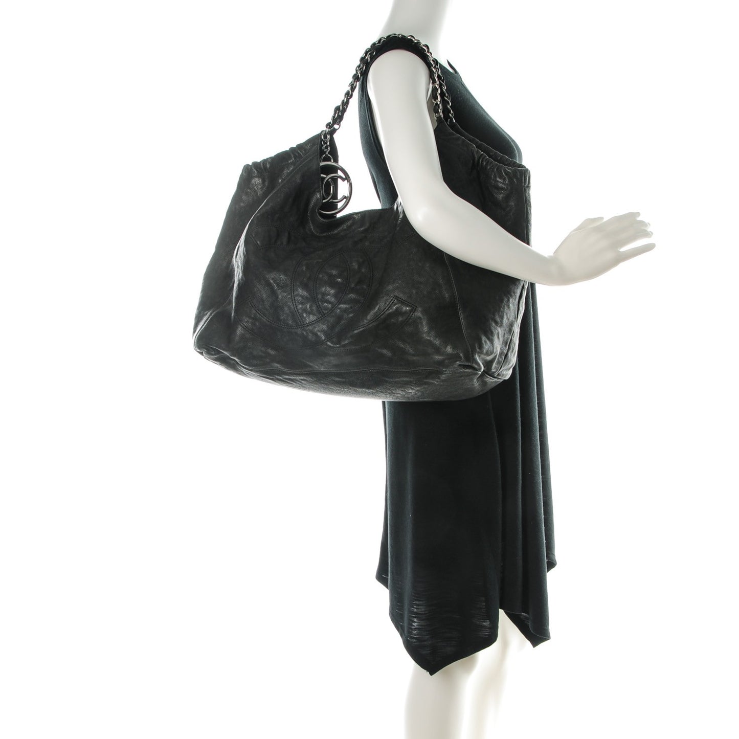 Distressed Caviar XL Coco Cabas Black