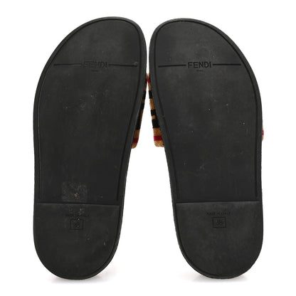 Fendi Velvet FF Flat Slide Sandals 38 Testa Di Moro Tobacco Fragola 6 of 8