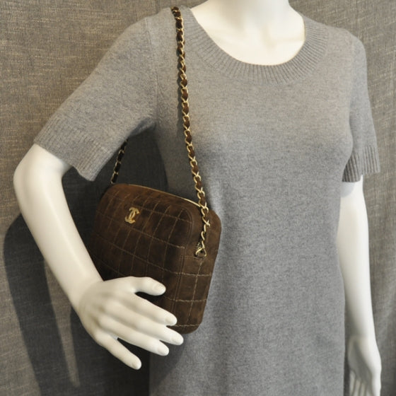 Chanel Suede Square Stitched Shoulder Bag Brown 3 of 12