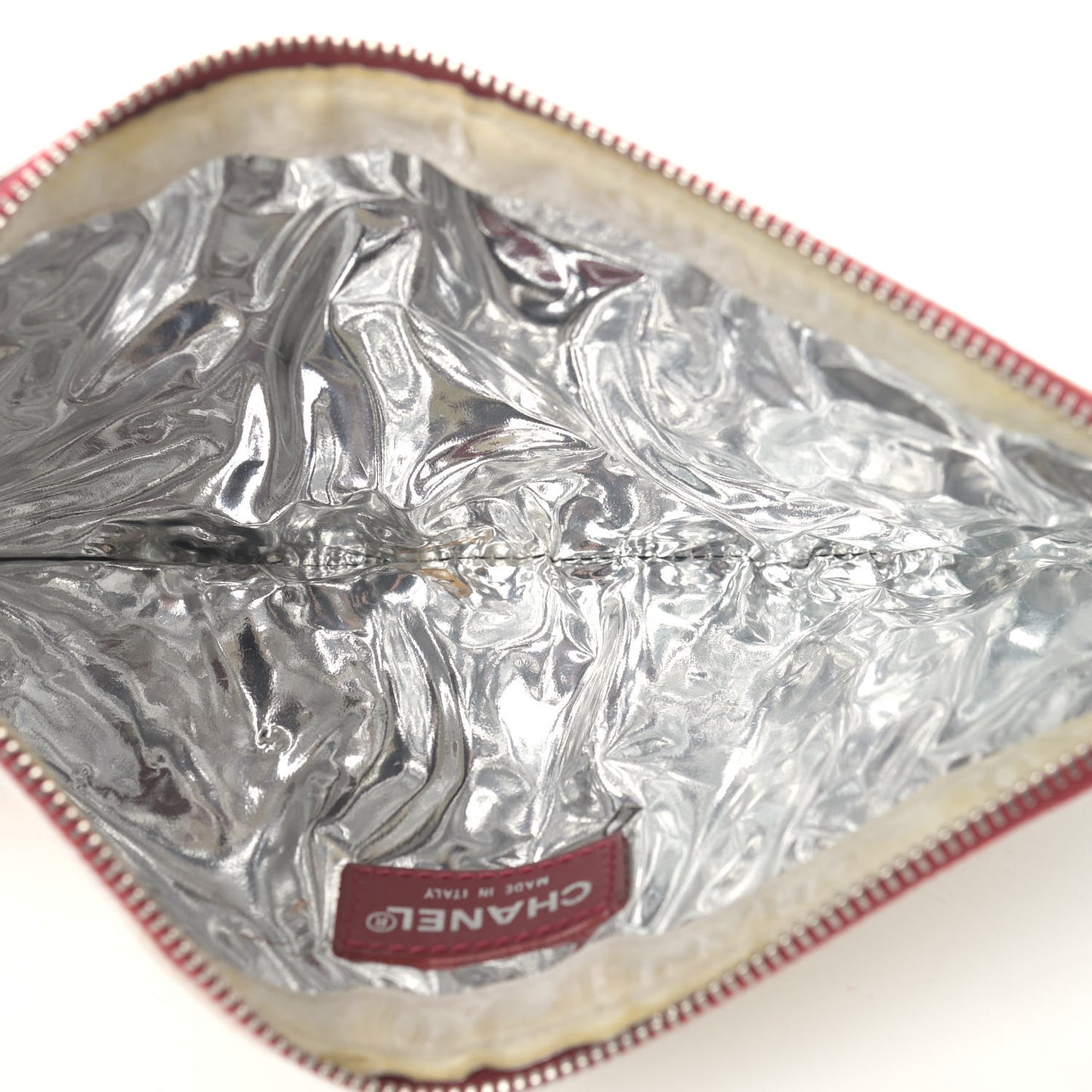 Canvas Metallic Lambskin Quilted Flag CC Pochette White