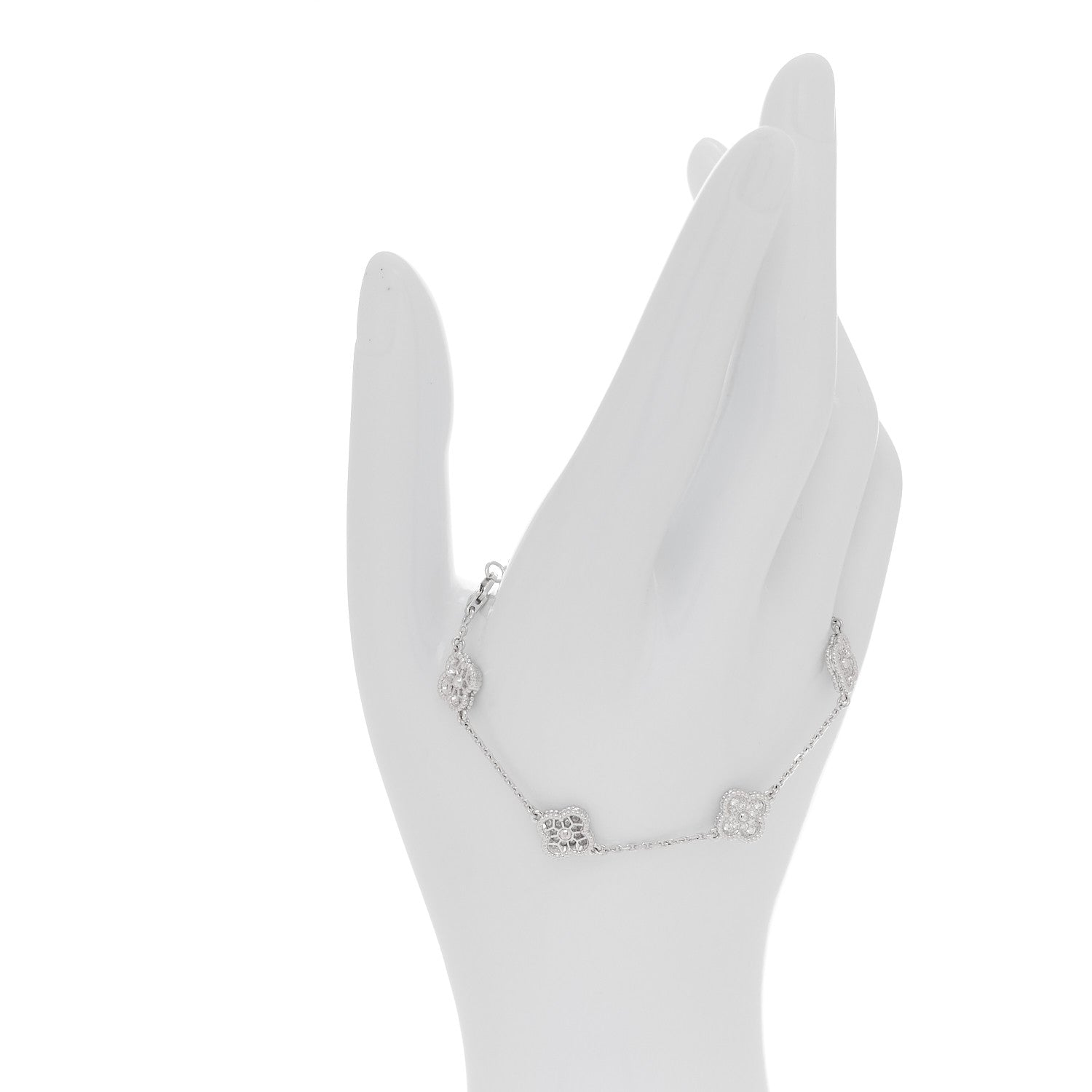Van Cleef & Arpels 18K White Gold Diamond 6 Motifs Sweet Alhambra Bracelet 2 of 7