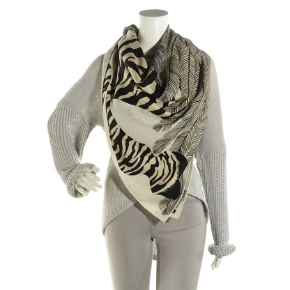 Hermes Cashmere Silk Zebra Pegasus Shawl 140 White Black Naturel 2 of 6